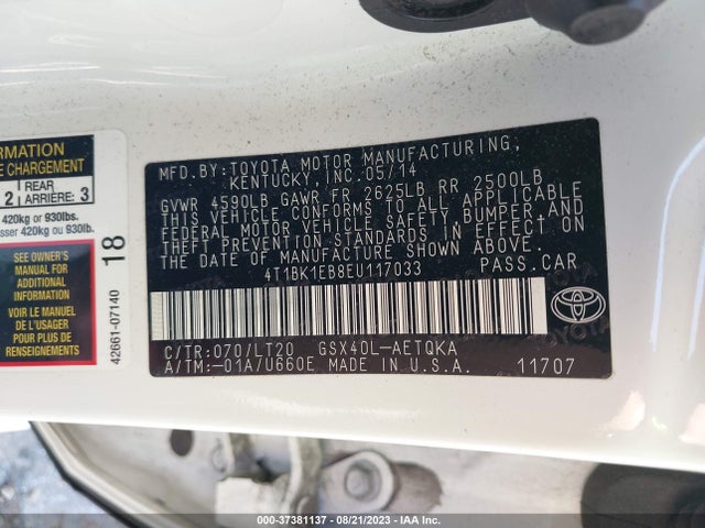 Toyota AVALON LIMITED 2014 4T1BK1EB8EU117033 Image 9
