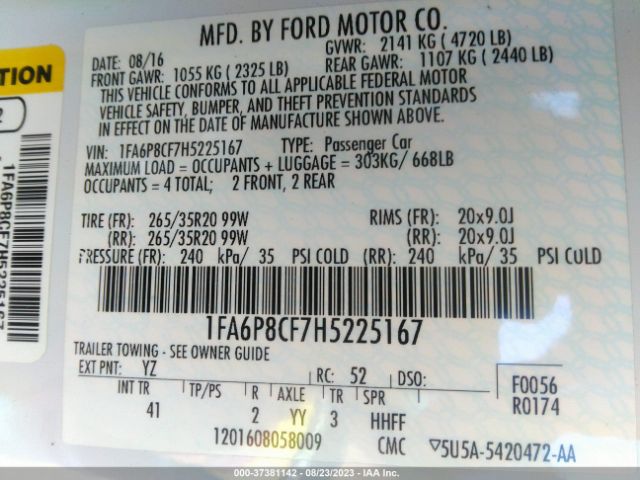 1FA6P8CF7H5225167 Ford MUSTANG GT