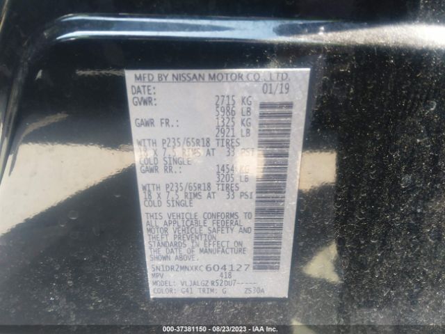 5N1DR2MNXKC604127 Nissan Pathfinder Sl