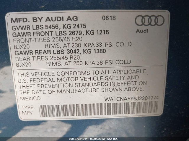 WA1CNAFY6J2201774 Audi Q5 Prestige