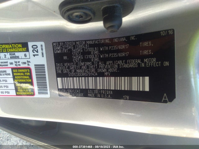 Toyota Sienna Xle Auto Access 2017 5TDYZ3DC8HS791434 Image 15