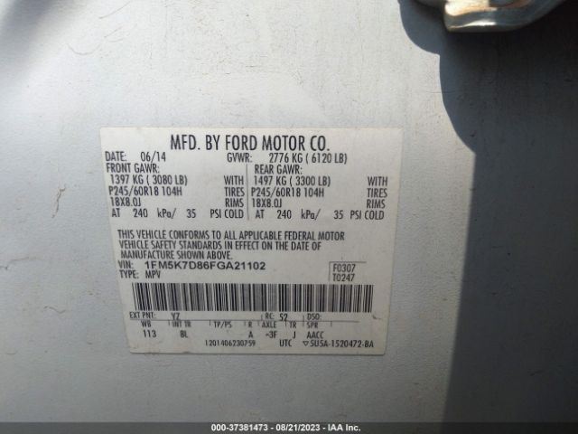 1FM5K7D86FGA21102 Ford EXPLORER XLT
