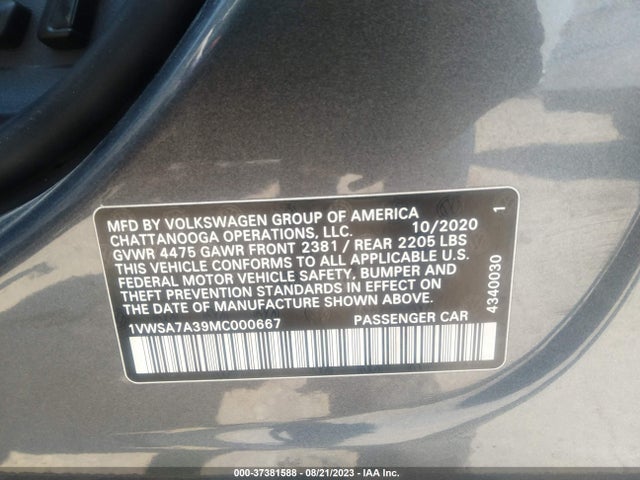 1VWSA7A39MC000667 Volkswagen Passat 2.0t Se