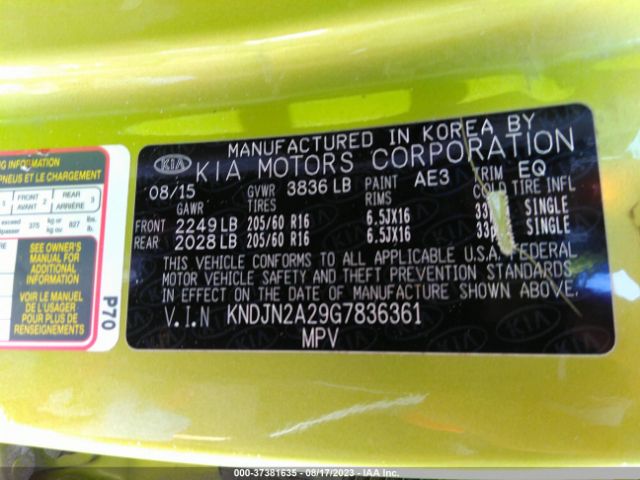 KNDJN2A29G7836361 KIA Soul Base