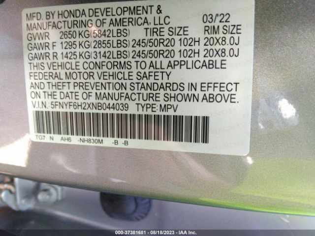 5FNYF6H2XNB044039 Honda Pilot Special Edition