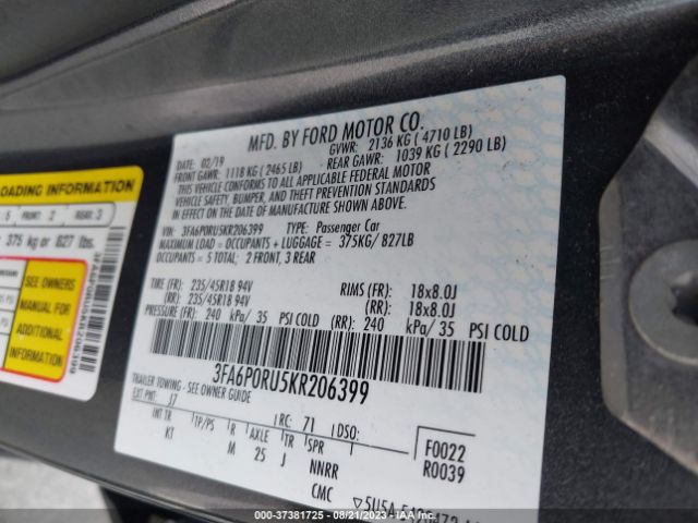 3FA6P0RU5KR206399 Ford Fusion Hybrid Titanium