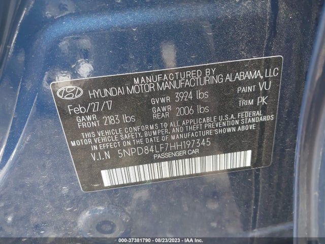 2017 HYUNDAI ELANTRA SE VIN: 5NPD84LF7HH197345