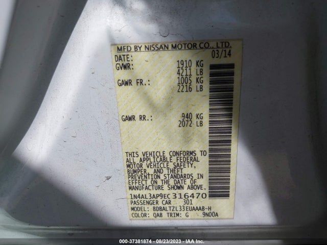 Nissan Altima 2.5 Sv 2014 1N4AL3AP9EC316470 Image 9