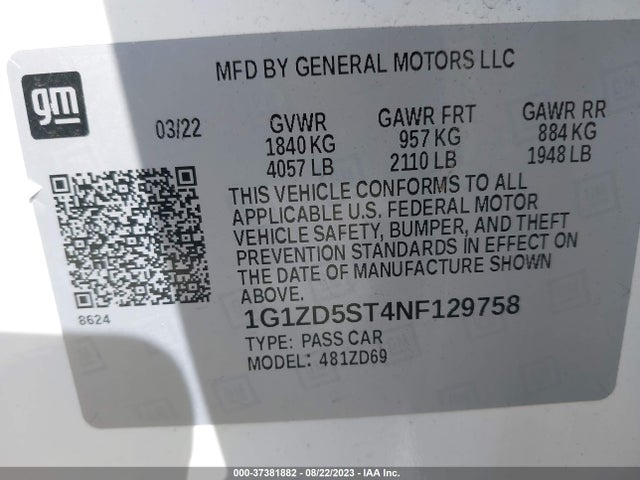Chevrolet MALIBU LT 2022 1G1ZD5ST4NF129758 Image 9