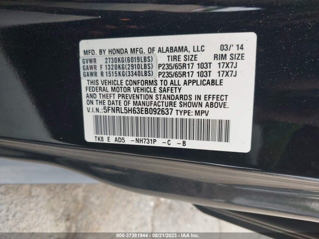 Honda Odyssey Ex-l 2014 5FNRL5H63EB092637 Image 15