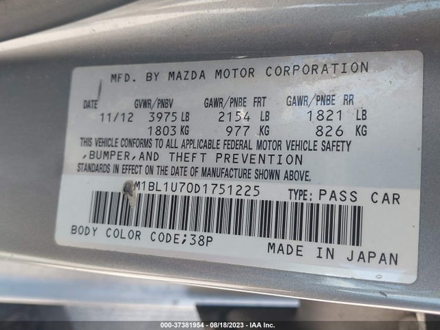 Auction sale of the 2013 Mazda Mazda3 I Sport, vin: JM1BL1U70D1751225, lot number: 37381954