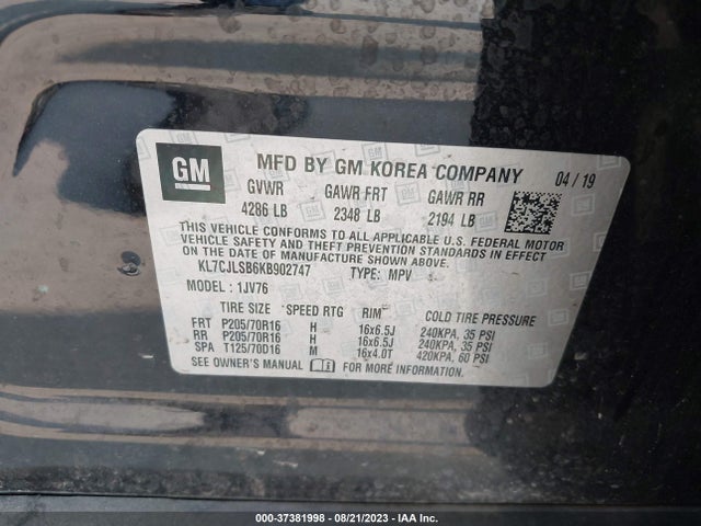 Chevrolet Trax Lt 2019 KL7CJLSB6KB902747 Image 9