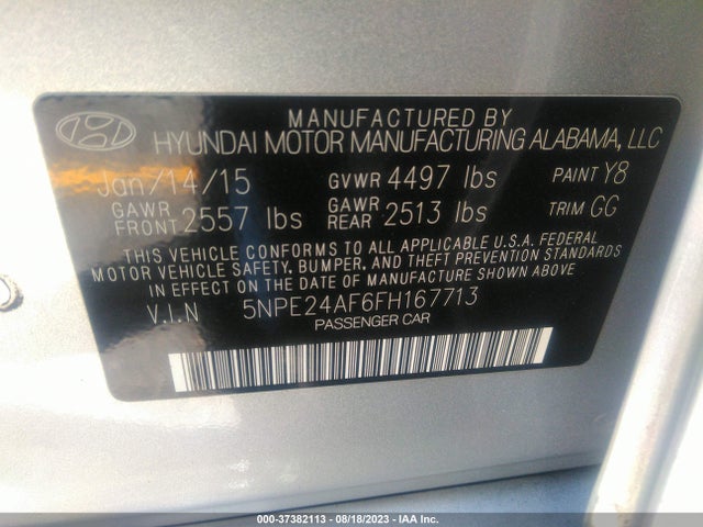 Hyundai Sonata 2.4l Se 2015 5NPE24AF6FH167713 Image 9