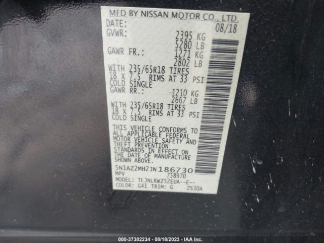 5N1AZ2MH2JN186730 Nissan MURANO SL