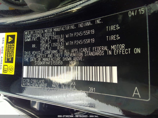 Toyota Highlander Limited 2015 5TDDKRFH4FS155959 Image 16