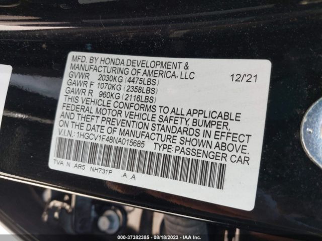 1HGCV1F48NA015685 Honda Accord Sedan Sport Se