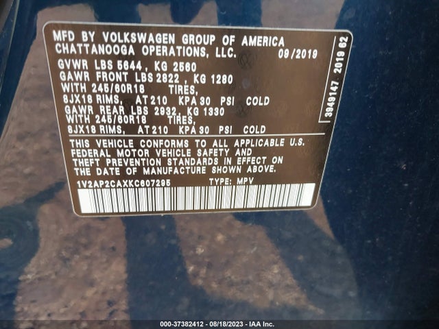 1V2AP2CAXKC607295 Volkswagen Atlas 2.0t S