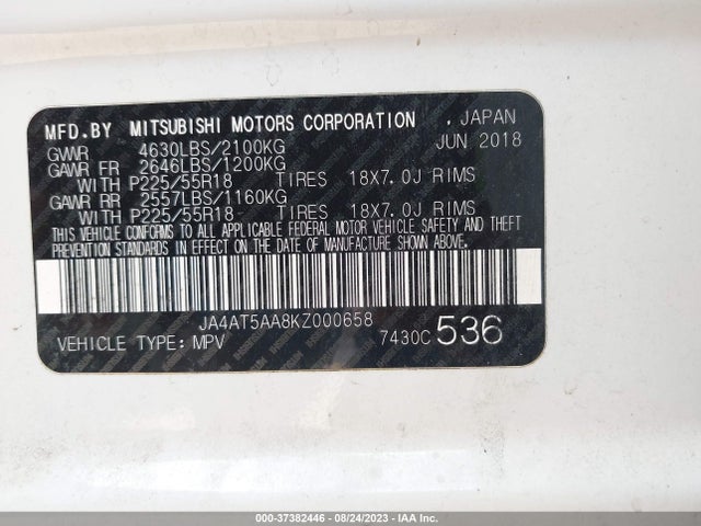 JA4AT5AA8KZ000658 Mitsubishi Eclipse Cross Se/sel