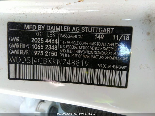 WDDSJ4GBXKN748819 Mercedes-Benz Cla Cla 250
