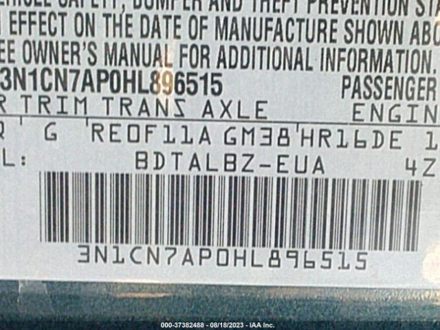 3N1CN7AP0HL896515 Nissan Versa Sedan Sv