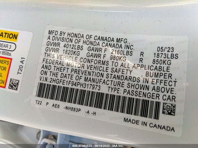 Honda Civic Sedan Touring 2023 2HGFE1F94PH317973 Image 9