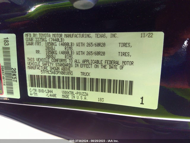 5TFMC5AB3PX001893 Toyota Tundra Hybrid 1794 Edition