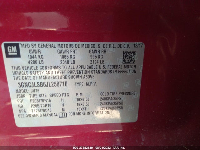 Chevrolet Trax Lt 2018 3GNCJLSB6JL258710 Image 9