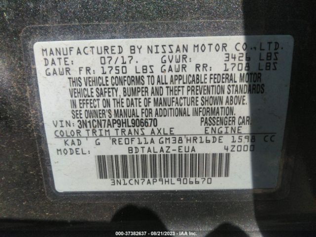 3N1CN7AP9HL906670 Nissan Versa Sedan S Plus
