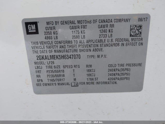 2GKALMEK5H6347070 GMC Terrain Sle
