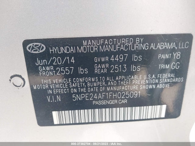 2015 HYUNDAI SONATA 2.4L SE VIN: 5NPE24AF1FH025091