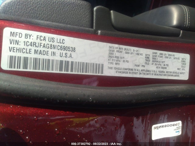 1C4RJFAG8MC690538 Jeep Grand Cherokee Laredo X