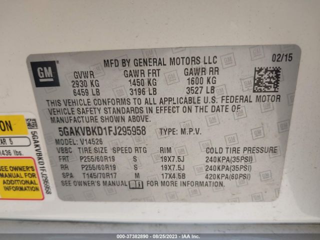 5GAKVBKD1FJ295958 Buick Enclave Leather