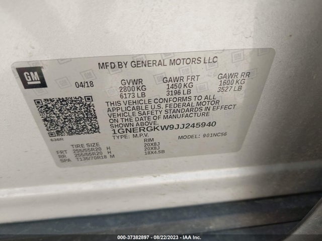 Chevrolet Traverse Lt Cloth 2018 1GNERGKW9JJ245940 Image 9