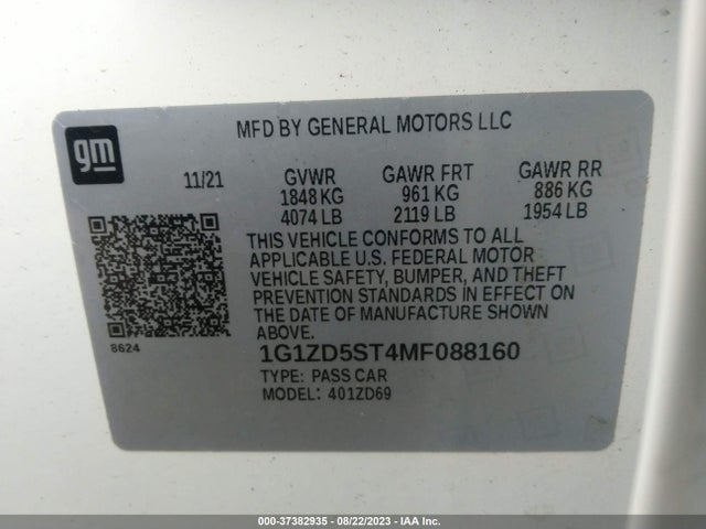 Chevrolet MALIBU LT 2021 1G1ZD5ST4MF088160 Image 9