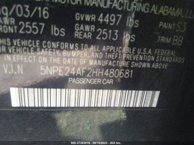 Hyundai SONATA SE 2017 5NPE24AF2HH480681 Image 9