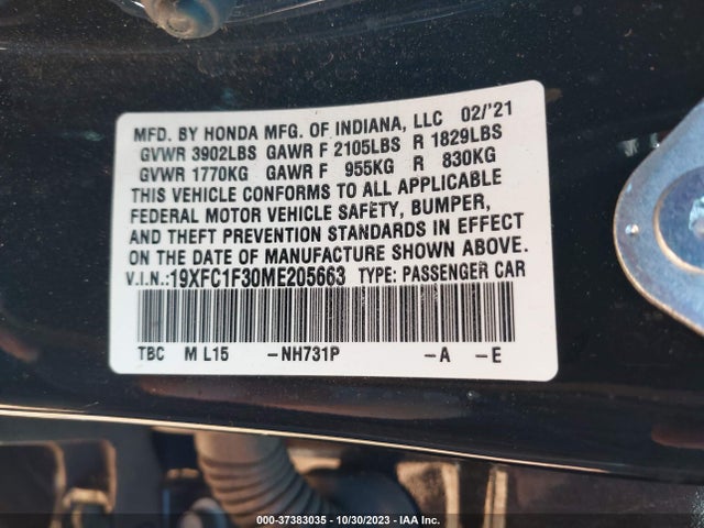 2021 HONDA CIVIC SEDAN 19XFC1F30ME205663 Photo 8