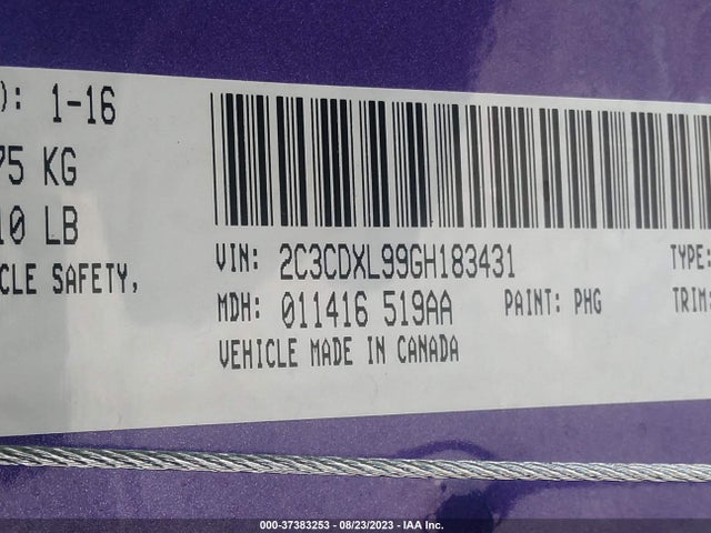 Dodge Charger Srt Hellcat 2016 2C3CDXL99GH183431 Image 9