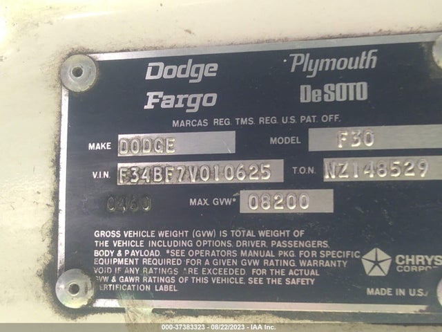 1977 DODGE B300 VIN: F34BF7V010625
