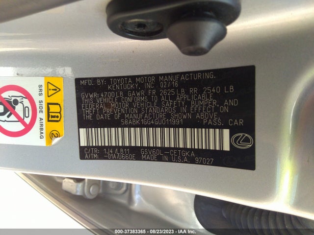 58ABK1GG4GU011991 Lexus ES 350