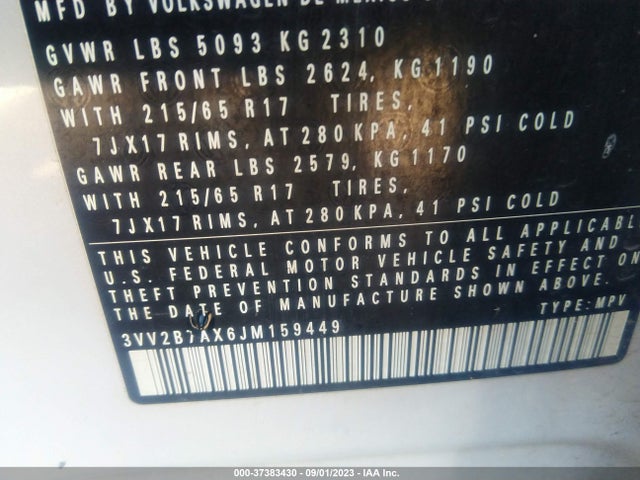 3VV2B7AX6JM159449 Volkswagen Tiguan Sel/se