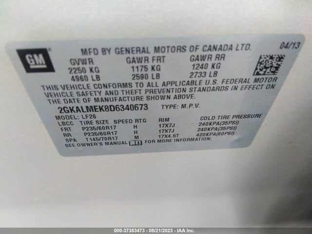 2013 GMC TERRAIN SLE-1 VIN: 2GKALMEK8D6340673