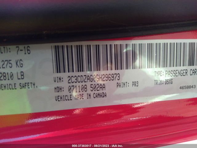 2C3CDZAG0GH296973 Dodge Challenger Sxt