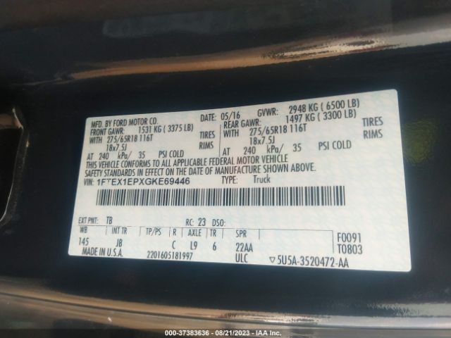 1FTEX1EPXGKE69446 Ford F-150 Xlt/xl/lariat