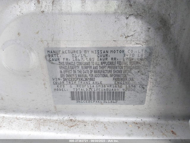 Продажа на аукционе авто 2019 Nissan Versa Note Sv, vin: 3N1CE2CPXKL361862, номер лота: 37383721