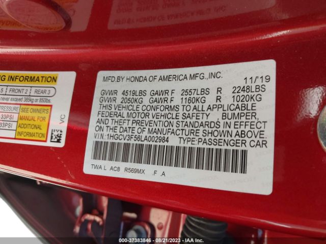 1HGCV3F56LA002984 Honda Accord Hybrid Ex-l