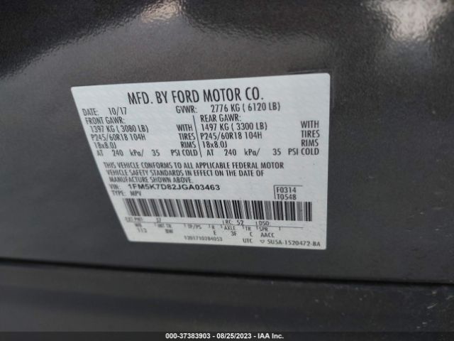 1FM5K7D82JGA03463 Ford EXPLORER XLT