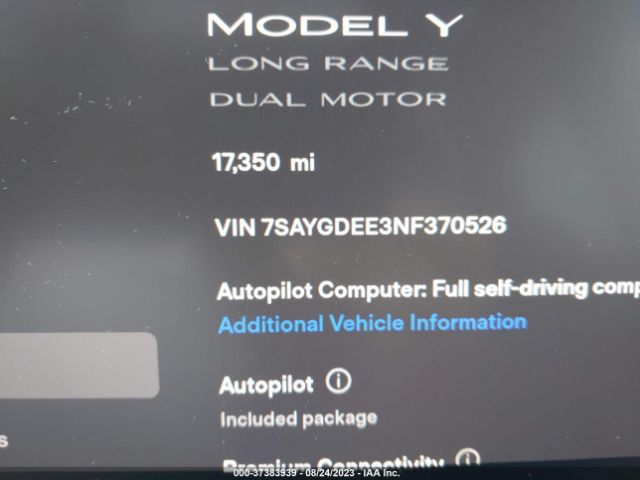 7SAYGDEE3NF370526 Tesla Model Y Long Range