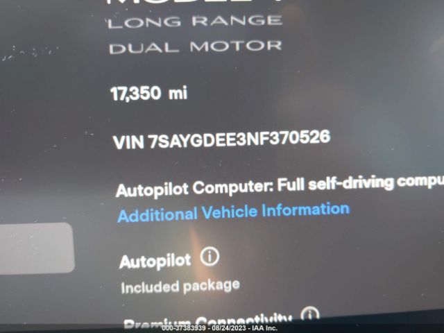 7SAYGDEE3NF370526 Tesla Model Y Long Range