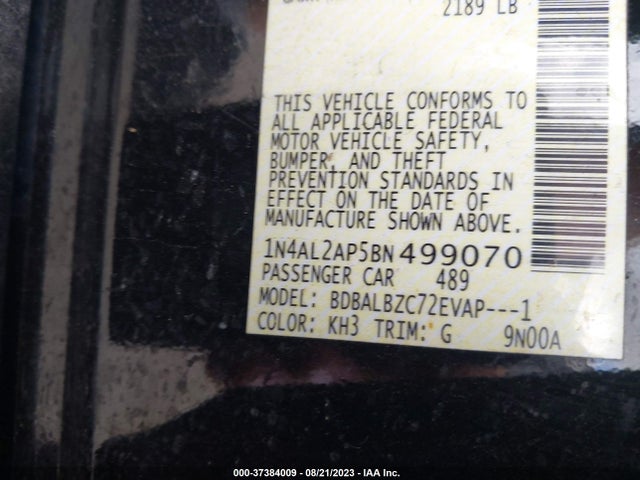 2011 NISSAN ALTIMA 2.5 S VIN: 1N4AL2AP5BN499070