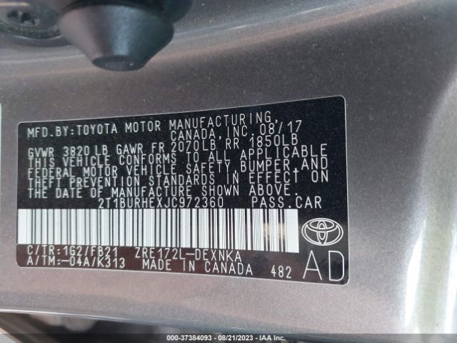 Toyota Corolla L/le/xle/se/xse 2018 2T1BURHEXJC972360 Image 9